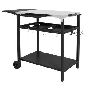Outsunny BBQ Island: Black Outdoor Kitchen Cart with Stainless Steel Top, Dual Shelves for Culinary Adventures|
