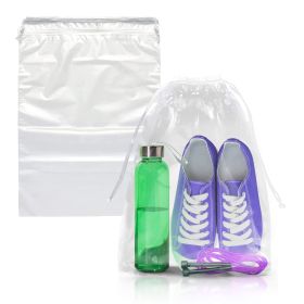 Clear Drawstring Bag, 9 x 12 Inches. 50 Pack Clear Plastic Drawstring Bags. 2 Mil Double Drawstring Clear Bags. Waterproof Bags for Goodies