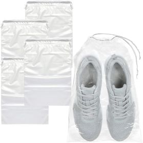 Travel Shoe Bags 10" x 14". Pack of 50 Clear Plastic 2 mil Pouches with Drawstring Closures for Packing and Storing. Waterproof Portable Storage