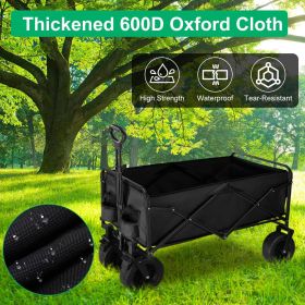 200L Collapsible Folding Wagon Cart With Drink Holders Adjustable Handle 440LBS Load Capacity Foldable Utility Outdoor Wagon With All-Terrain Whe