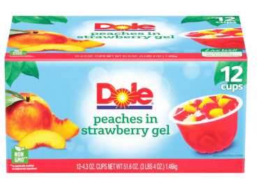 Dole Fruit Bowls Diced Peaches in Strawberry Gel, 4.3 oz Cups (12 Pack)