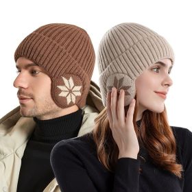 Stay Warm & Protected This Winter: Unisex Snow Flake Earmuff & Knitted Beanie Hat Set (Color: KHAKI)