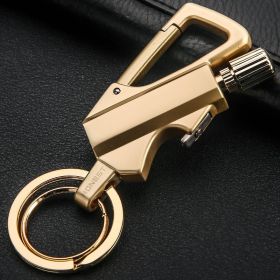 Creative Metal Keychain Lighter Wild Fire Ten Thousand Times Use Kerosene Lighters Gifts For Men (Color: GOLD)