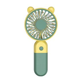 2024 cartoon handheld small fan USB charging small fan student desktop outdoor portable two-color small fan (Color: Y19 Olive Green)