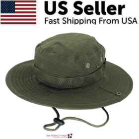 Wide Brim Sun Hat UV Protection Bucket Cap For Hiking Camping Fishing Safari Men (Hat Color: Boonie Army Green)