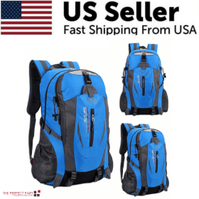 40L Men Women Travel Backpack Rucksack Camping Laptop Hiking School Book Bag USA (Color: Blue)