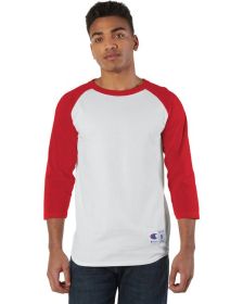 Adult Raglan T-Shirt - WHITE/ BLACK - S (Color: WHITE/ SCARLET, size: M)