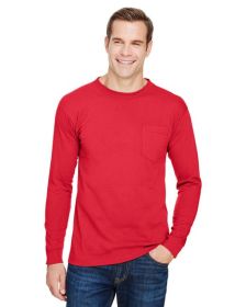 Unisex Union-Made Long-Sleeve Pocket Crew T-Shirt - ASH - S (Color: Red, size: XL)