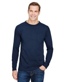 Unisex Union-Made Long-Sleeve Pocket Crew T-Shirt - ASH - S (Color: NAVY, size: 3XL)