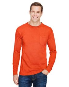 Unisex Union-Made Long-Sleeve Pocket Crew T-Shirt - ASH - S (Color: BRIGHT ORANGE, size: M)