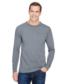 Unisex Union-Made Long-Sleeve Pocket Crew T-Shirt - ASH - S (Color: CHARCOAL, size: 3XL)