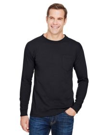 Unisex Union-Made Long-Sleeve Pocket Crew T-Shirt - ASH - S (Color: Black, size: L)