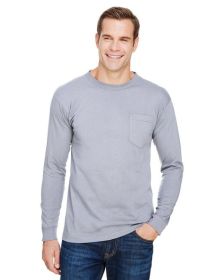 Unisex Union-Made Long-Sleeve Pocket Crew T-Shirt - ASH - S (Color: DARK ASH, size: L)
