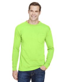 Unisex Union-Made Long-Sleeve Pocket Crew T-Shirt - ASH - S (Color: LIME GREEN, size: 3XL)