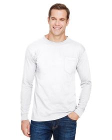 Unisex Union-Made Long-Sleeve Pocket Crew T-Shirt - ASH - S (Color: White, size: XL)
