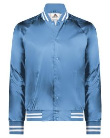 Unisex Striped Trim Satin Baseball Jacket - METALLIC GLD/ WH - 2XL (Color: COLUM BLUE/ WHT, size: M)