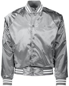 Unisex Striped Trim Satin Baseball Jacket - METALLIC GLD/ WH - 2XL (Color: METALLC SLVR/ WH, size: L)