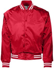 Unisex Striped Trim Satin Baseball Jacket - METALLIC GLD/ WH - 2XL (Color: RED/ WHITE, size: 2XL)
