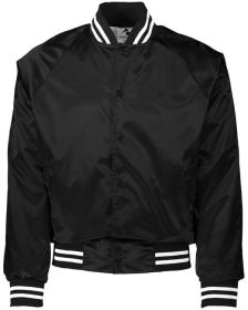 Unisex Striped Trim Satin Baseball Jacket - METALLIC GLD/ WH - 2XL (Color: BLACK/ WHITE, size: 3XL)