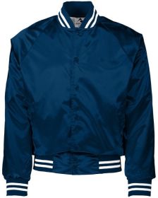 Unisex Striped Trim Satin Baseball Jacket - METALLIC GLD/ WH - 2XL (Color: NAVY/ WHITE, size: L)