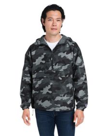 Adult Packable Anorak 1/4 Zip Jacket - BLACK - S (Color: CONCRETE CAMO, size: M)