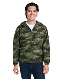Adult Packable Anorak 1/4 Zip Jacket - BLACK - S (Color: OLIVE GRN CAMO, size: 3XL)