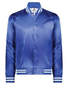 Unisex Striped Trim Satin Baseball Jacket - METALLIC GLD/ WH - 2XL (Color: ROYAL/ WHITE, size: XL)