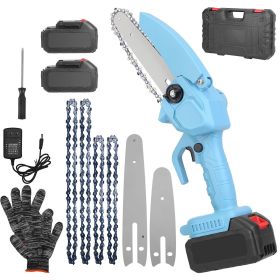 Electric Mini Chainsaw Portable Handheld Cordless Small Chain Saw Battery Powered (Color: Blue)