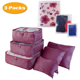 9Pcs/Set Clothes Storage Bags Water-Resistant Travel Luggage Organizer Clothing Packing Cubes for Blouse Hosiery Stocking Underwear (Quantity: 3Set(27Pcs), Color: Burgundy)