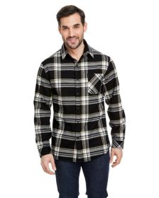 Burnside B8212 Woven Plaid Flannel With Biased Pocket (Color: BLACK/ ECRU, size: XL)