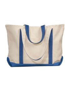Liberty Bags 8872 Carmel Classic XL Cotton Canvas Boat Tote (Color: NATURAL/ ROYAL, size: OS)