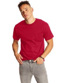 Hanes 5190P Adult Beefy-T with Pocket (Color: DEEP RED, size: S)