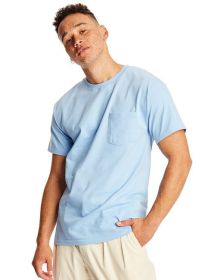 Hanes 5190P Adult Beefy-T with Pocket (Color: LIGHT BLUE, size: S)