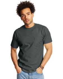 Hanes 5190P Adult Beefy-T with Pocket (Color: CHARCOAL HEATHER, size: 3XL)