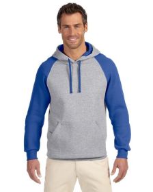 Jerzees 96CR Adult 8 oz. NuBlend Colorblock Raglan Pullover Hooded Sweatshirt (Color: OXFORD/ ROYAL, size: L)