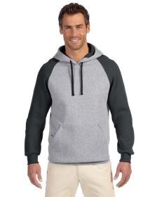 Jerzees 96CR Adult 8 oz. NuBlend Colorblock Raglan Pullover Hooded Sweatshirt (Color: OXFORD/ BLACK, size: XL)