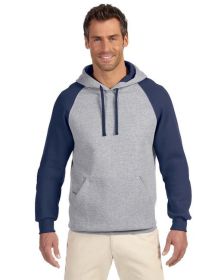 Jerzees 96CR Adult 8 oz. NuBlend Colorblock Raglan Pullover Hooded Sweatshirt (Color: OXFORD/ J NAVY, size: M)