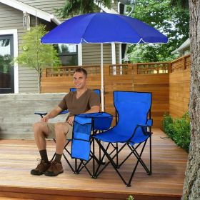 Portable Folding Picnic Double Chair With Removable Umbrella (Color: Blue)